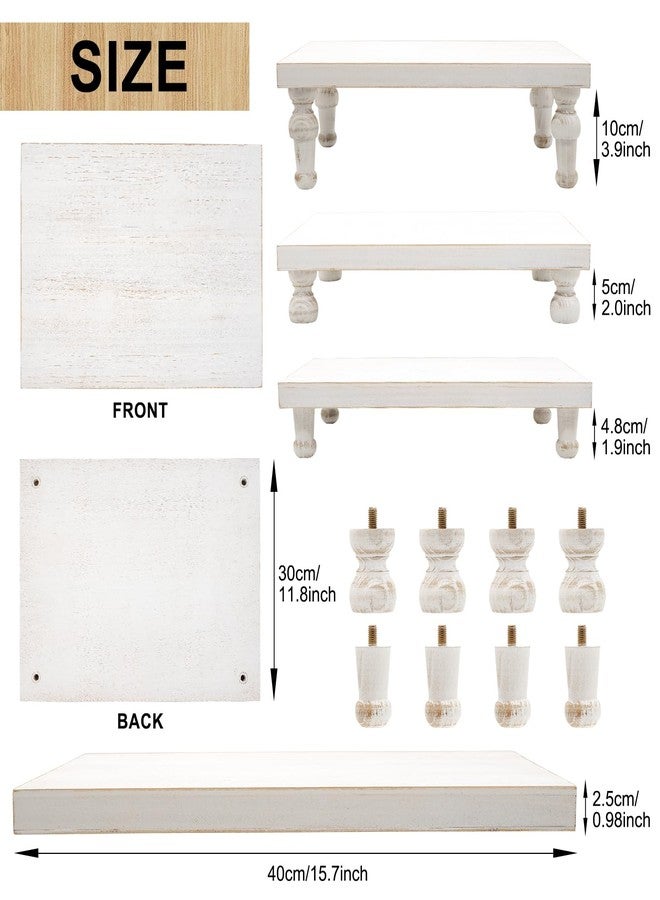 TOOLTENG 15.7" x 11.8" Wooden Riser Decorative Tray, Farmhouse Wood Pedestal Stand, Rustic Whitewashed Tray Riser Display Stand, Coffee Bar, Dining Room, Centerpiece, Kitchen, Bathroom Table Decor - Image 2