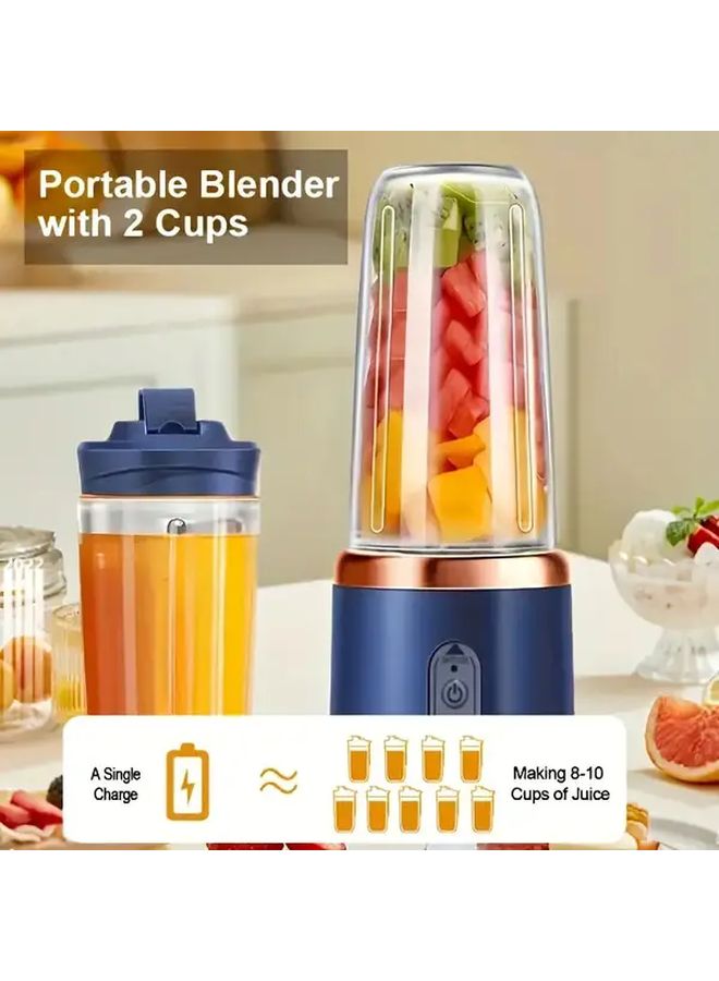 Blue Double Cups USB 2 in 1 Portable Blender and Juicer with 6 Blades for Smoothies Milkshakes Cold Drinks - Image 5