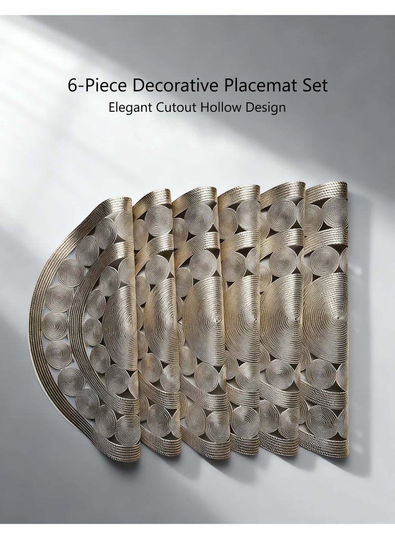 HomeNoor Round Metallic Gold Vinyl Placemats Set of 6, Luxury Hollow Out Woven-Look Texture Thick Dining Table Mats, Waterproof Washable Heat Resistant, 38 cm - Image 3