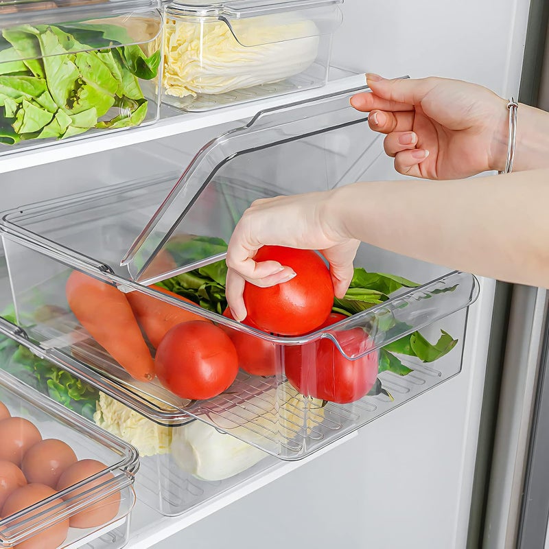 Eanpet 2Pack Stackable Fridge Organizer for Veggie Food Storage Containers with Folding Lids and Handles for Fruits Meat Berry Produce Saver Bins for Refrigerator Organization - Image 4