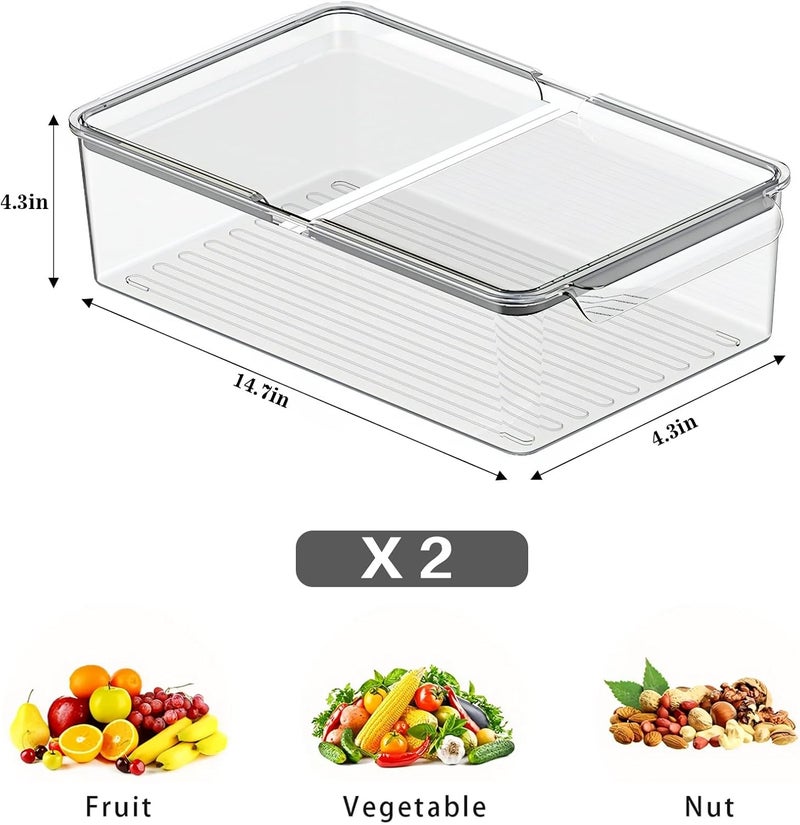 Eanpet 2Pack Stackable Fridge Organizer for Veggie Food Storage Containers with Folding Lids and Handles for Fruits Meat Berry Produce Saver Bins for Refrigerator Organization - Image 2