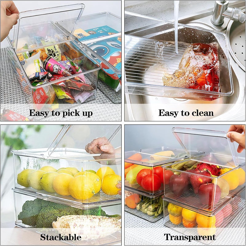 Eanpet 2Pack Stackable Fridge Organizer for Veggie Food Storage Containers with Folding Lids and Handles for Fruits Meat Berry Produce Saver Bins for Refrigerator Organization - Image 3