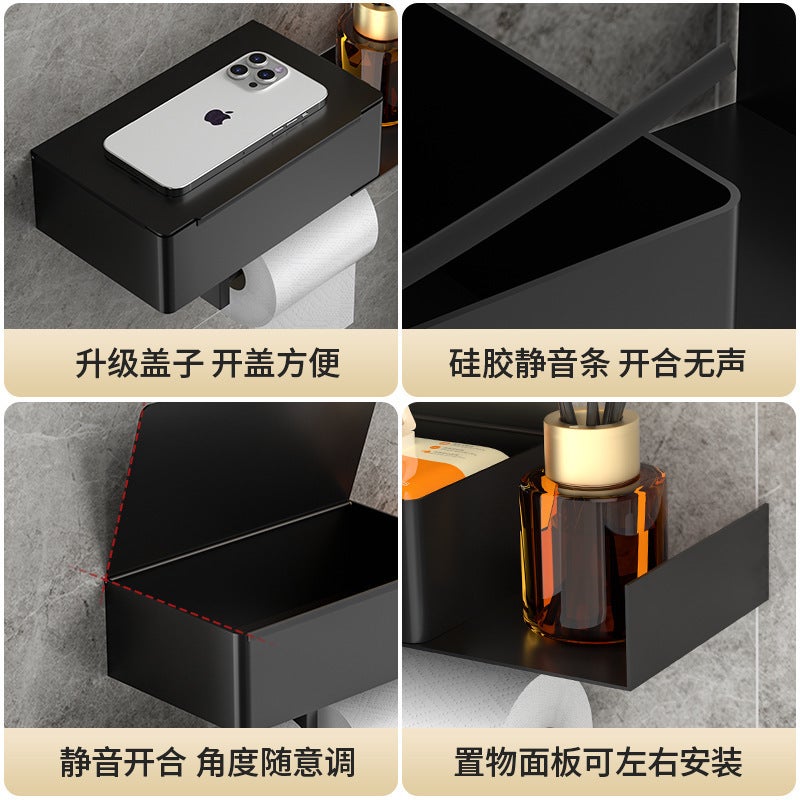 Stainless Steel Double Layer Tissue Box Tissue Rack Toilet Bathroom Wall Hanging Wipe Roll Paper Holster Phone Rack - Image 5