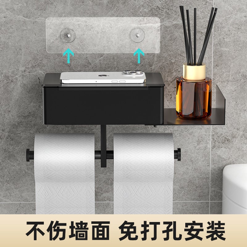 Stainless Steel Double Layer Tissue Box Tissue Rack Toilet Bathroom Wall Hanging Wipe Roll Paper Holster Phone Rack - Image 4