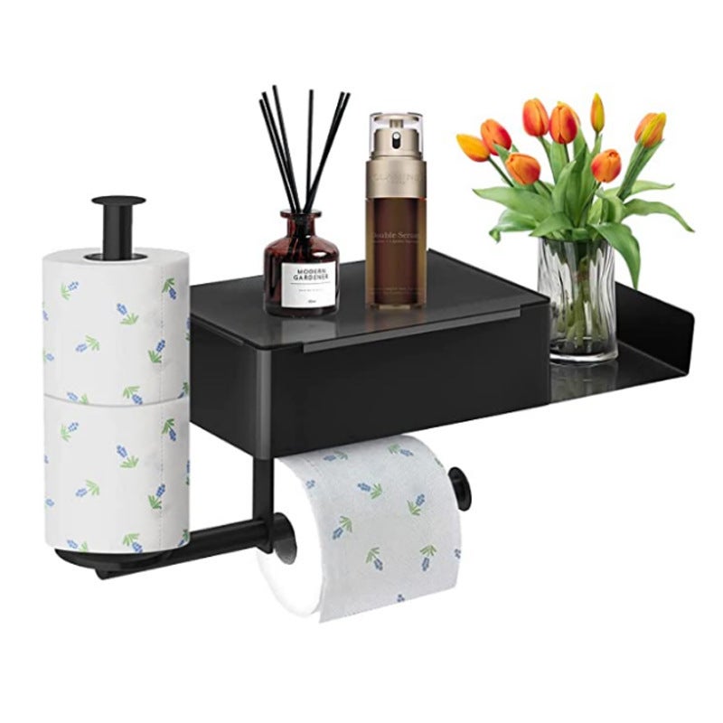 Stainless Steel Double Layer Tissue Box Tissue Rack Toilet Bathroom Wall Hanging Wipe Roll Paper Holster Phone Rack - Image 2