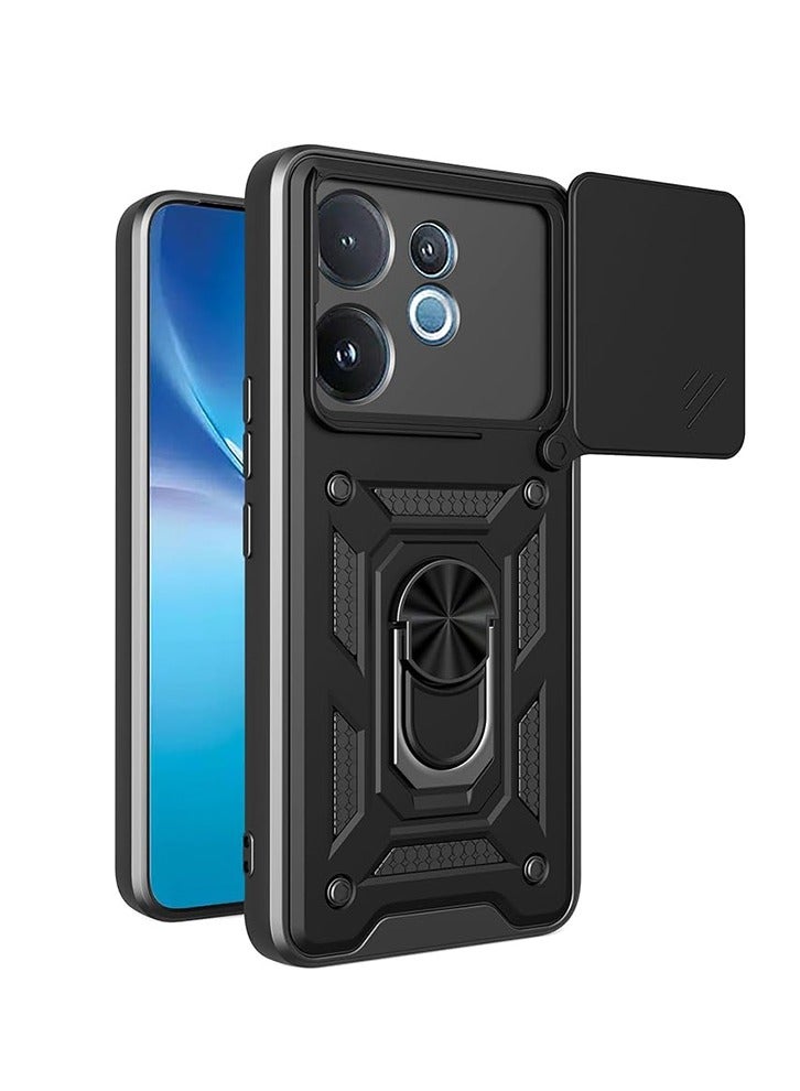 متوافق مع فيفو V60 5G حالة مع الكاميرا المنزلقة, متكاملة 360 درجة دوار حلقة ركلة, غطاء واقي مقاوم للصدمات, مكافحة السقوط الحماية, حالة مقاومة للصدمات, أسود - Image 1