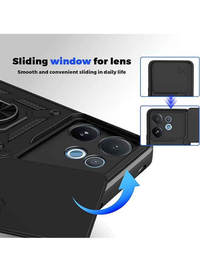 متوافق مع فيفو V60 5G حالة مع الكاميرا المنزلقة, متكاملة 360 درجة دوار حلقة ركلة, غطاء واقي مقاوم للصدمات, مكافحة السقوط الحماية, حالة مقاومة للصدمات, أسود - Image 2