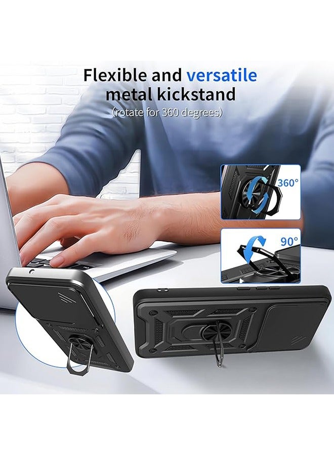 متوافق مع فيفو V60 5G حالة مع الكاميرا المنزلقة, متكاملة 360 درجة دوار حلقة ركلة, غطاء واقي مقاوم للصدمات, مكافحة السقوط الحماية, حالة مقاومة للصدمات, أسود - Image 5