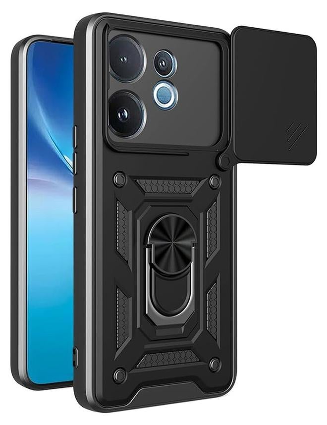 متوافق مع فيفو V60 5G حالة مع الكاميرا المنزلقة, متكاملة 360 درجة دوار حلقة ركلة, غطاء واقي مقاوم للصدمات, مكافحة السقوط الحماية, حالة مقاومة للصدمات, أسود - Image 1