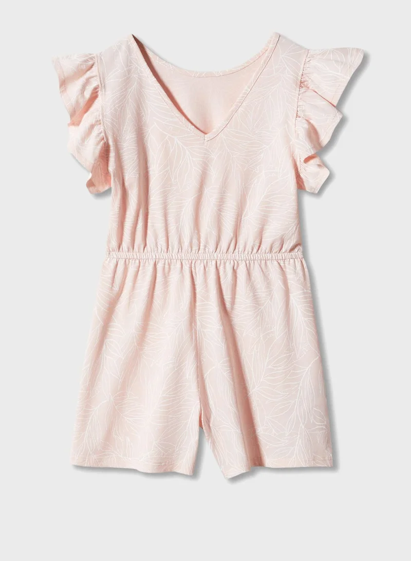 MANGO Kids Leaf Print Jumpsuit