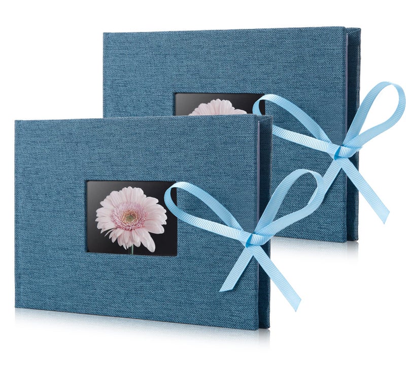 Fabmaker 2 Pack Small Photo Album 4x6  Fabmaker Each Picture Album Holds 24 Horizontal Photos  Linen Cover Picture Photo Book with Front Window  Mini Brag Books for 4x6 Pictures  Artwork or Postcards Storage - Image 1