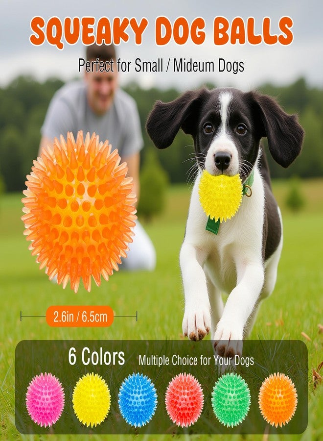 Labeol 2.6” Heavy Duty Squeaky Balls for Dogs 6 Pack Puppy Chew Toys for Teething TPR Fetch Spike Dog Balls Dog Chew Toys for Small and Mideum Breed - Image 2