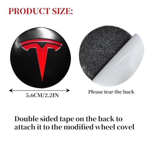 Knomix 4 Pack Aluminum Waterproof Wheel Cover Center Emblem Sticker for Tesla Model 3 Model Y 56mm Hubcaps Wheel Rim Cover (Matte Black Background+Red Emblem) - Image 5