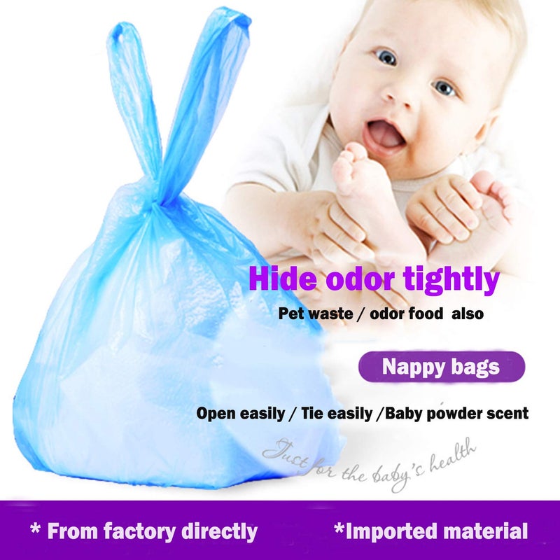 Dergik Disposable Diaper Bag for Baby, Diaper Sacks Cover the Incontinence Odor Really, Fresh Light Baby Powder Faint Scent, 540 Counts 180 Bags, Blue - Image 3