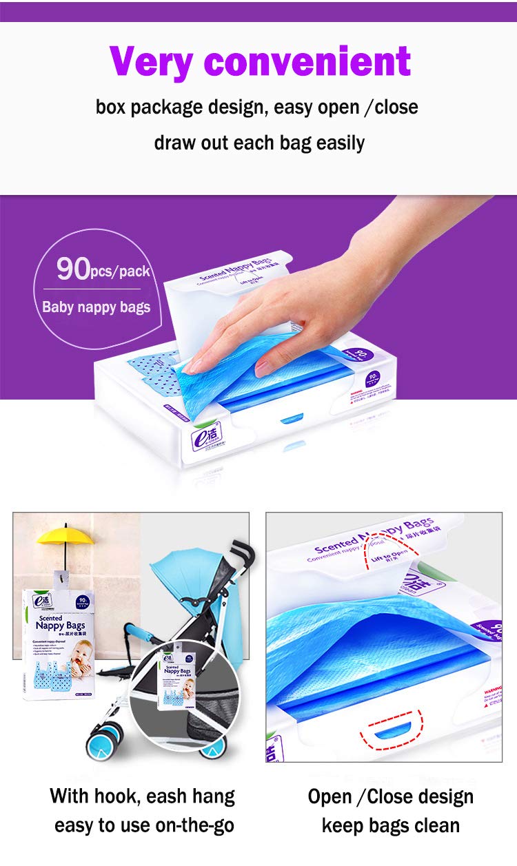 Dergik Disposable Diaper Bag for Baby, Diaper Sacks Cover the Incontinence Odor Really, Fresh Light Baby Powder Faint Scent, 540 Counts 180 Bags, Blue - Image 5