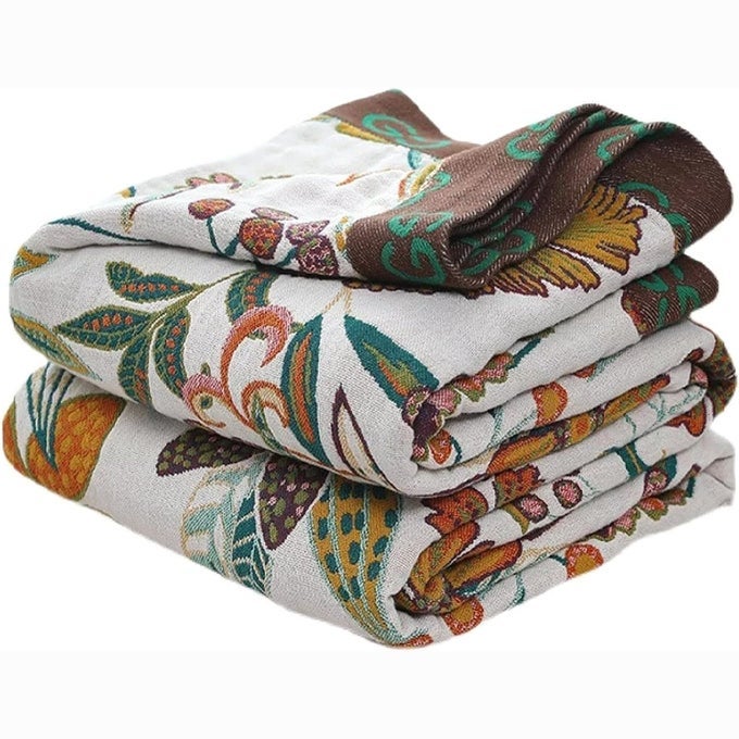 BOHO THROW BLANKET FOR BED 100 COTTON MUSLIN SOFT THROWFLORAL FARMHOUSE RUSTIC DECOR BLANKET FOR COUCH SOFA QUILT AND GIFT 91 X 98BEIGEWHITE