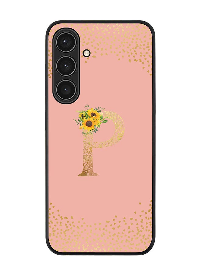 Rugged Black edge case for Samsung Galaxy S24 Plus Case Cover- Custom Monogram Initial Letter Floral Pattern Alphabet-P  (Rose Pink )