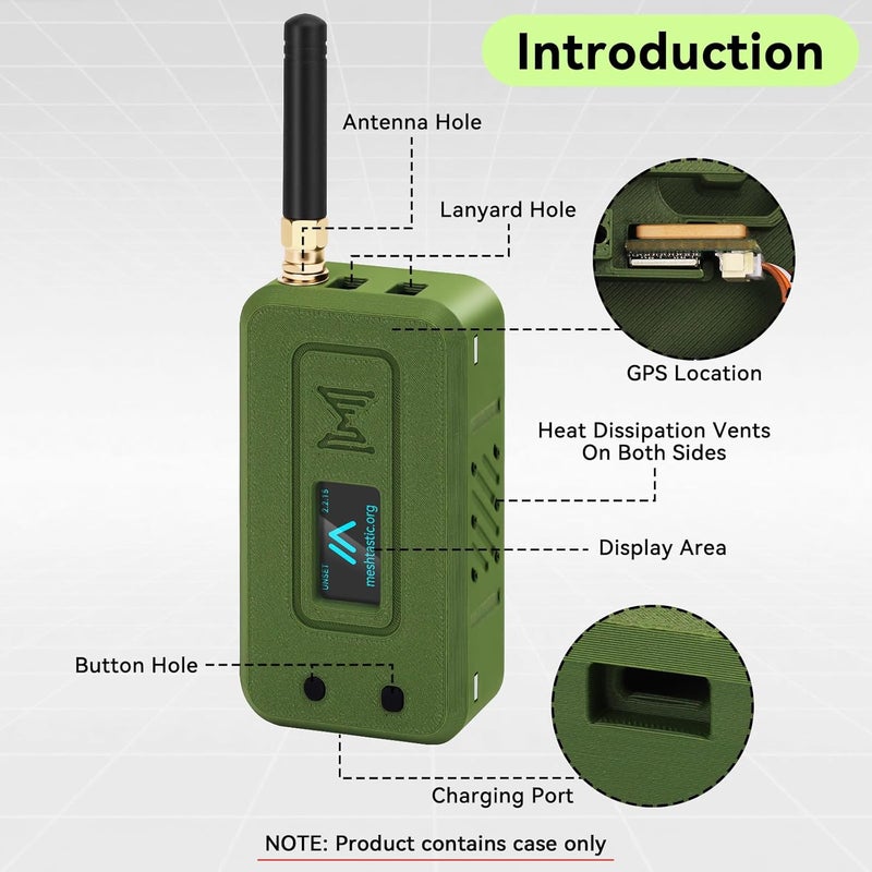 علبة حماية Heltec V4 للوحة تطوير ESP32 LoRa V4، مصممة خصيصًا لأجهزة Meshtastic، تحتوي على منفذ للهوائي وفتحة للشحن (نوع N35F، لون أخضر). - Image 1