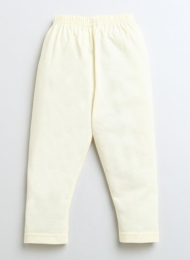 BUMZEE طقم فستان وبنطال ضيق من القطن بأكمام قصيرة باللون الكريمي من بامزي، مناسب للفتيات من عمر 3 إلى 6 أشهر (Peb9615B-crm) - Image 5