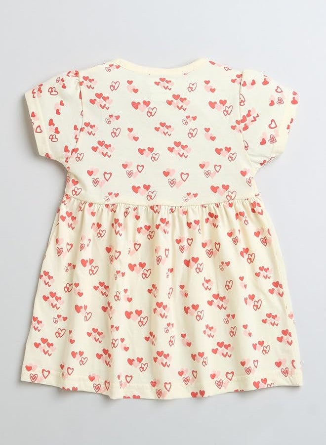 BUMZEE طقم فستان وبنطال ضيق من القطن بأكمام قصيرة باللون الكريمي من بامزي، مناسب للفتيات من عمر 3 إلى 6 أشهر (Peb9615B-crm) - Image 3