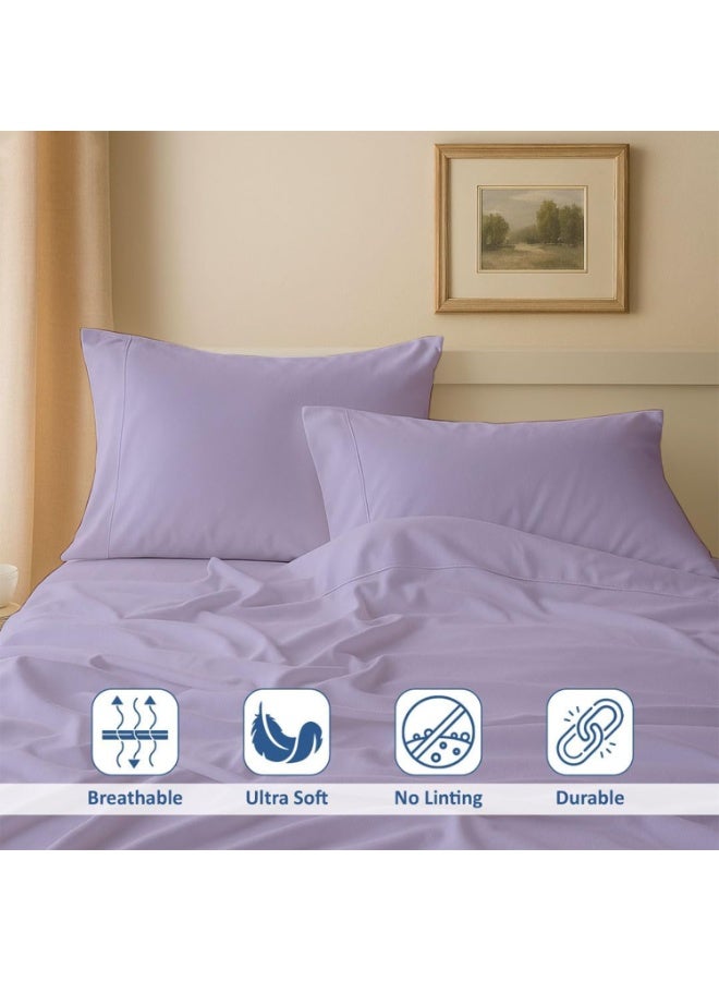 فاييت طقم فراش للاستخدام مرة واحدة، مقاس كوين، مكون من 4 قطع، ملاءات سفر ناعمة وجيدة التهوية مع غطاء لحاف وأغطية وسائد، طقم سرير صحي خفيف الوزن للفنادق والتخييم والرحلات (أرجواني) - Image 2