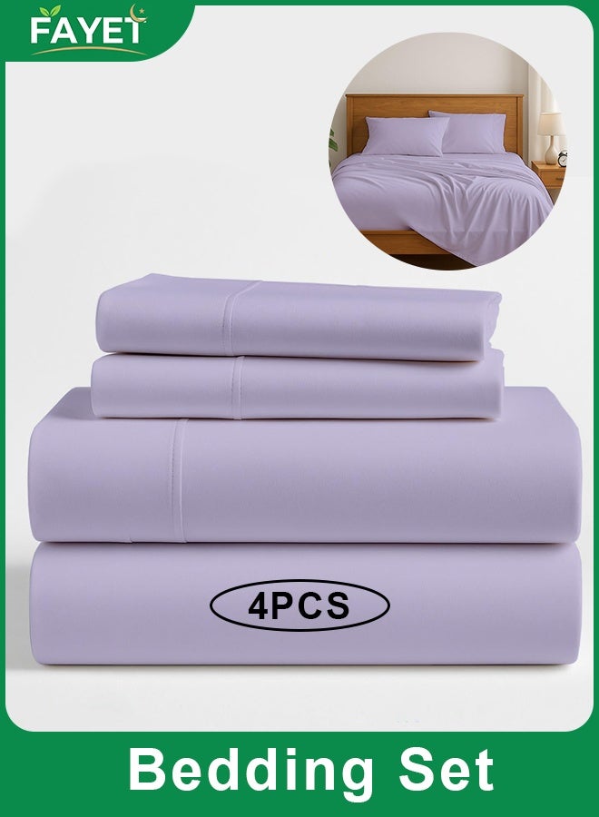 فاييت طقم فراش للاستخدام مرة واحدة، مقاس كوين، مكون من 4 قطع، ملاءات سفر ناعمة وجيدة التهوية مع غطاء لحاف وأغطية وسائد، طقم سرير صحي خفيف الوزن للفنادق والتخييم والرحلات (أرجواني) - Image 1