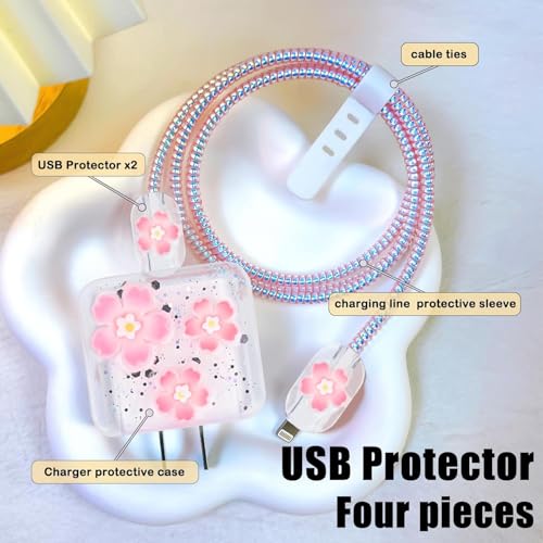 FACTOTECH Protective Charger Case for iPhone 18W 20W iPhone 16 15 14 13 12 11 Pro Max Charging Cable Charger Protective Cover Data Cable Protective Sleeve- Cherry Flower - Image 2