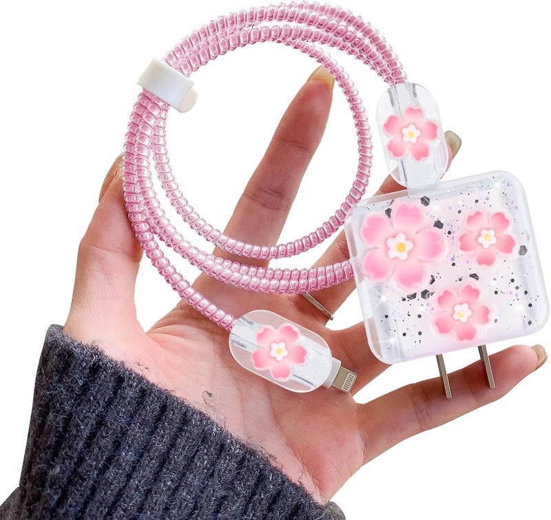 FACTOTECH Protective Charger Case for iPhone 18W 20W iPhone 16 15 14 13 12 11 Pro Max Charging Cable Charger Protective Cover Data Cable Protective Sleeve- Cherry Flower - Image 1