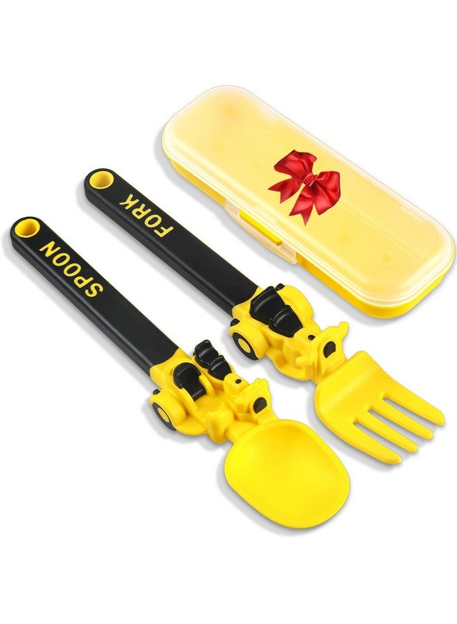 Deinyi Construction Utensils for Toddlers - Toddler Forks and Spoons - Toddler Spoon and Fork Set - for Kids Utensils - Baby Utensils - Portable Utensil Set for 1 2 3 4 5 years old - Yellow - Image 1