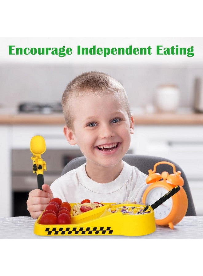 Deinyi Construction Utensils for Toddlers - Toddler Forks and Spoons - Toddler Spoon and Fork Set - for Kids Utensils - Baby Utensils - Portable Utensil Set for 1 2 3 4 5 years old - Yellow - Image 4