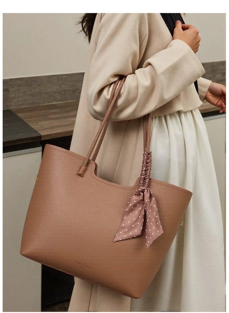 Women's Tote Bag, PU Leather Handbag Lady Shoulder Bag, Women's Fashion Soft Bags Large Capacity Lightweight Handbags Shoulder Bag, Suitable for Women Girls (Beige-6319)  - Image 1