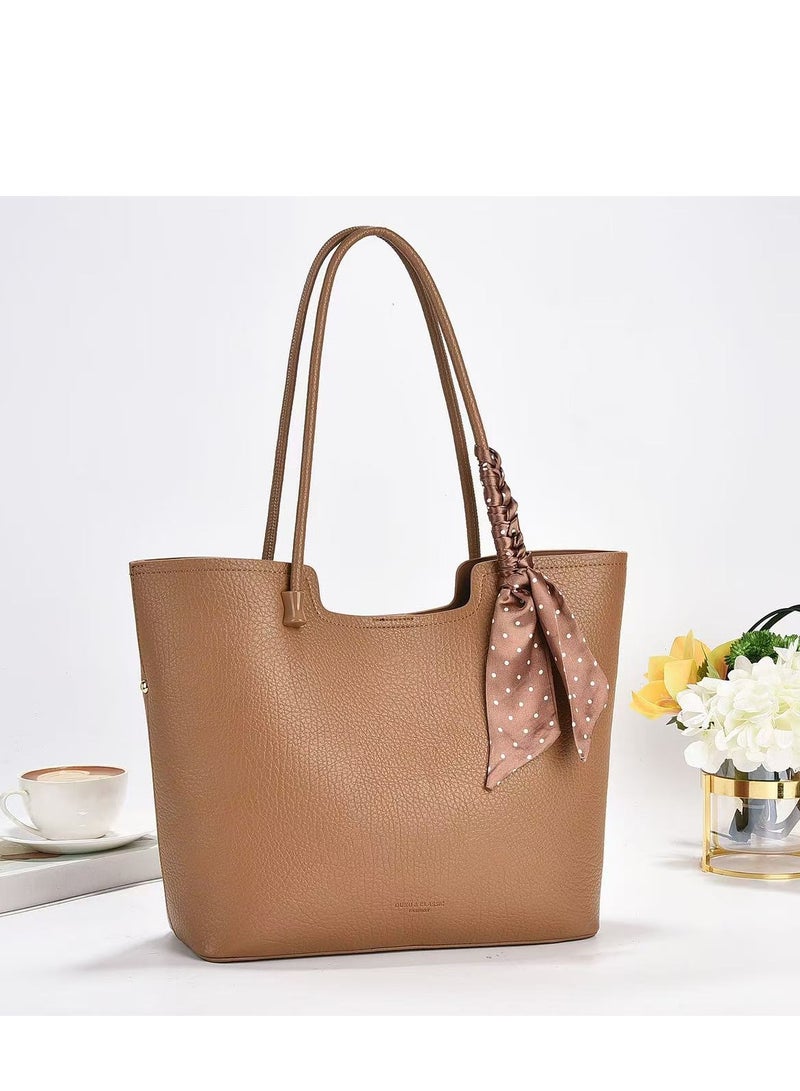 Women's Tote Bag, PU Leather Handbag Lady Shoulder Bag, Women's Fashion Soft Bags Large Capacity Lightweight Handbags Shoulder Bag, Suitable for Women Girls (Beige-6319)  - Image 2