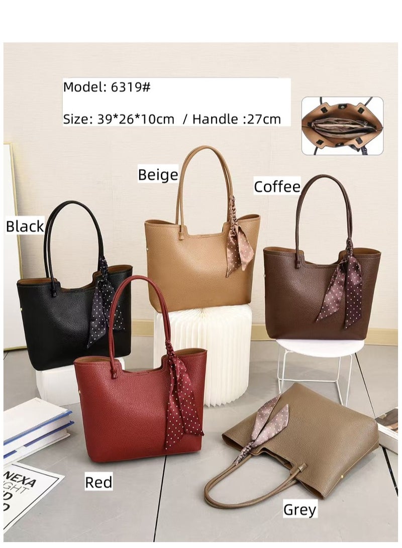 Women's Tote Bag, PU Leather Handbag Lady Shoulder Bag, Women's Fashion Soft Bags Large Capacity Lightweight Handbags Shoulder Bag, Suitable for Women Girls (Beige-6319)  - Image 4