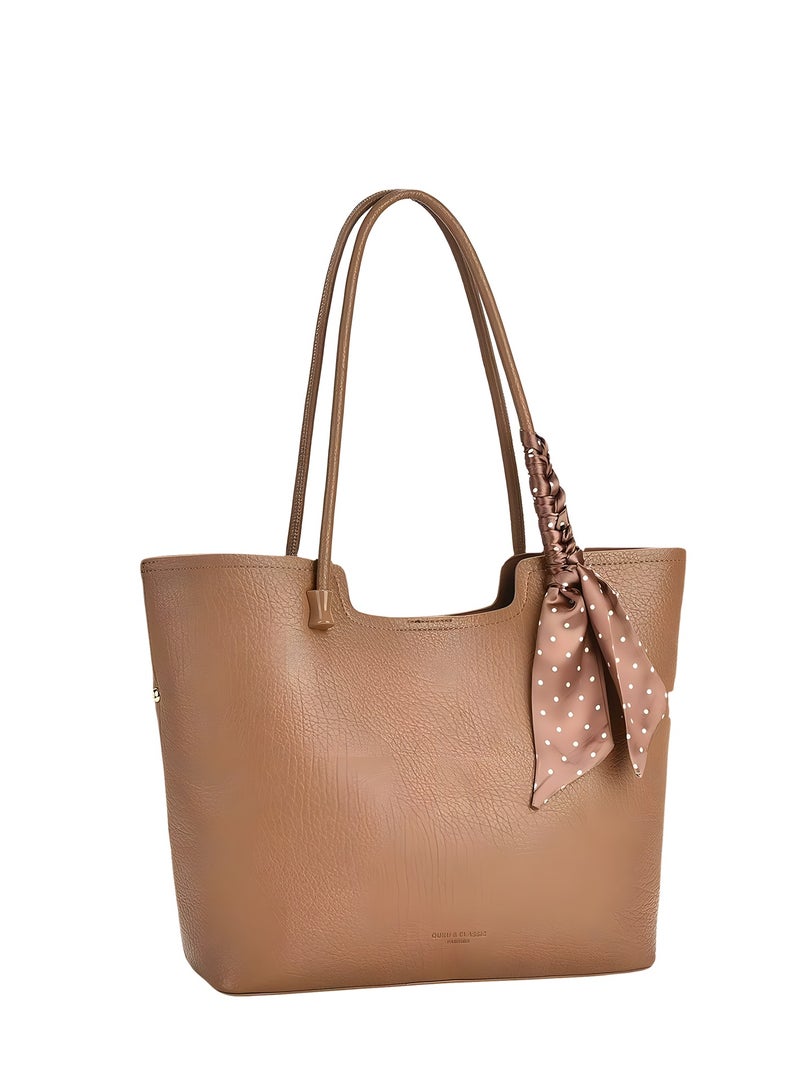 Women's Tote Bag, PU Leather Handbag Lady Shoulder Bag, Women's Fashion Soft Bags Large Capacity Lightweight Handbags Shoulder Bag, Suitable for Women Girls (Beige-6319)  - Image 5