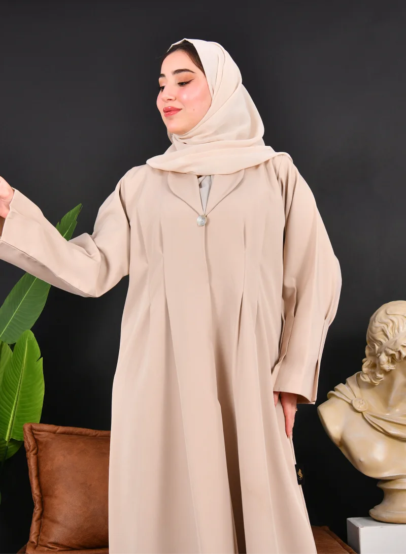 HAWRAA ABAYA Beige formal blazer abaya with pleats at the back and buttoned sleeves