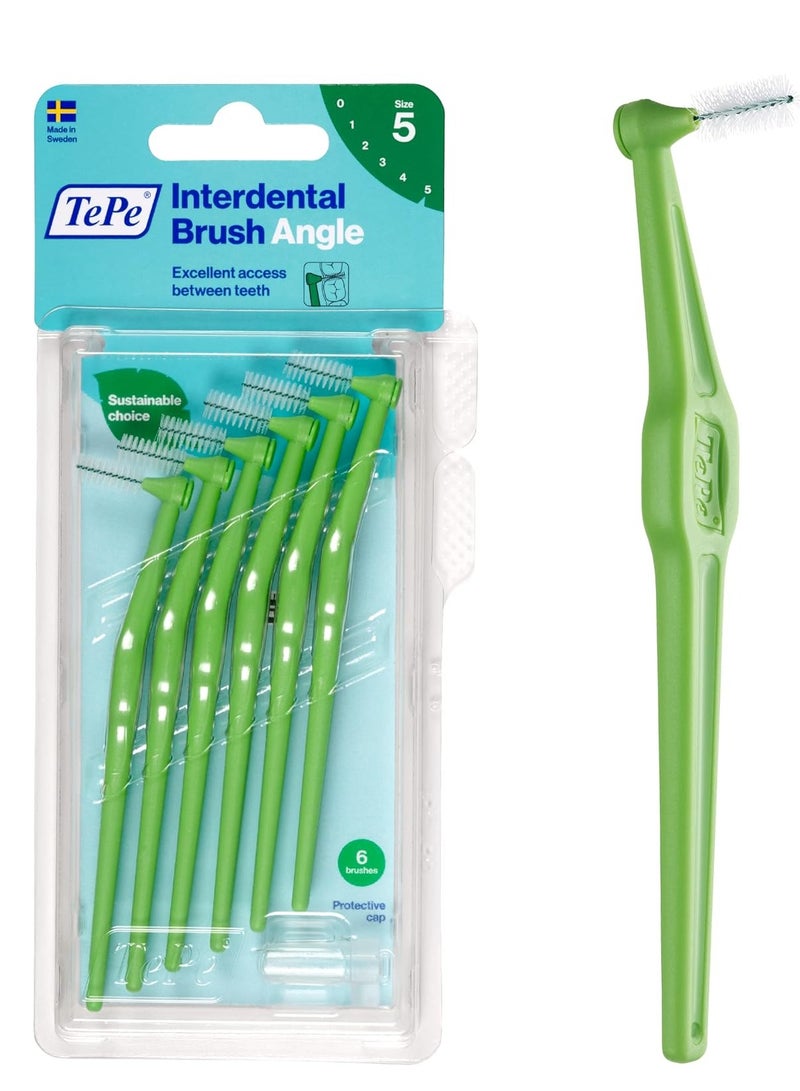 Tepe Interdental Brush Angle, Angled Dental Brush for Teeth Cleaning, Pack of 6, 0.8 mm, Large Gaps, Green, Size 5 - Image 1