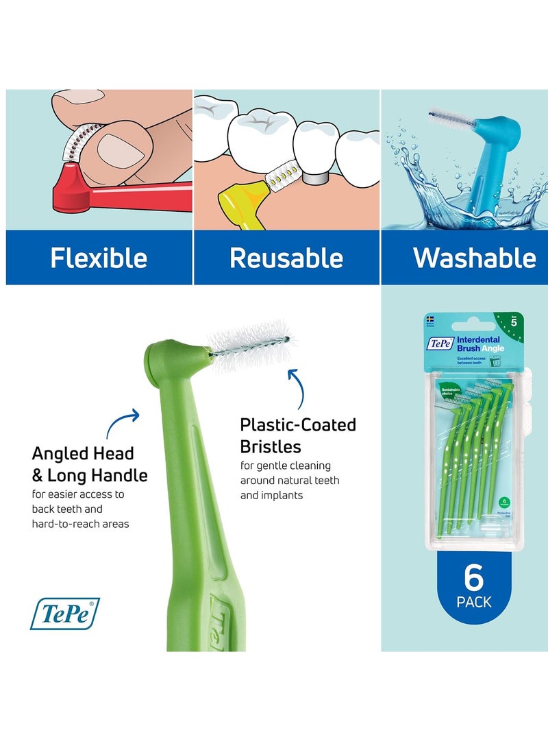 Tepe Interdental Brush Angle, Angled Dental Brush for Teeth Cleaning, Pack of 6, 0.8 mm, Large Gaps, Green, Size 5 - Image 5