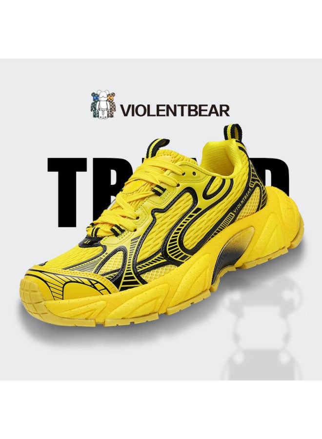 Violentbear Men's Casual Shoes Autumn New Breathable Comfortable Lightweight Luxury Trendy Versatile Couple Casual Shoes Black Yellow Size 42