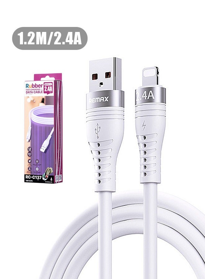 REMAX USB Lightning Cable iPhone Charger Cable 1.2m/2.4A, Charging and Synchronization Cable, Fast Charging Power for iPhone, iPad and iPod MFi Certified Cable (White) - Image 1