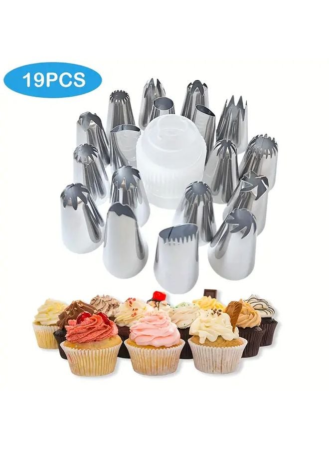 19 Pcs Large Cream Piping Nozzles Model L19 With Pastry Tips And Coupler Baking Tools - Image 1