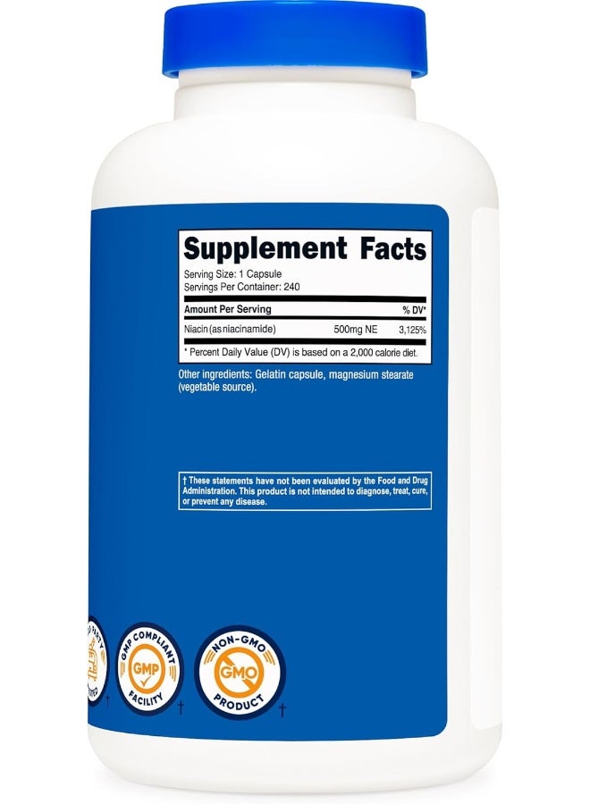 Nutricost Niacinamide Vitamin B3 500mg, 240 Capsules - Non-GMO, Gluten-free, Flush - Image 4