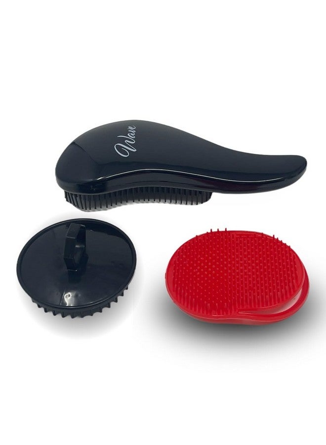 G.B.S Wave Detangling Brush Set for Curly Hair, Thick, Straight & Natural Hair - Gentle Detangler Hair Brush for Women, Kids & Toddlers with Flexible Bristles -Hairbrush for Wet & Dry Hair - Image 1