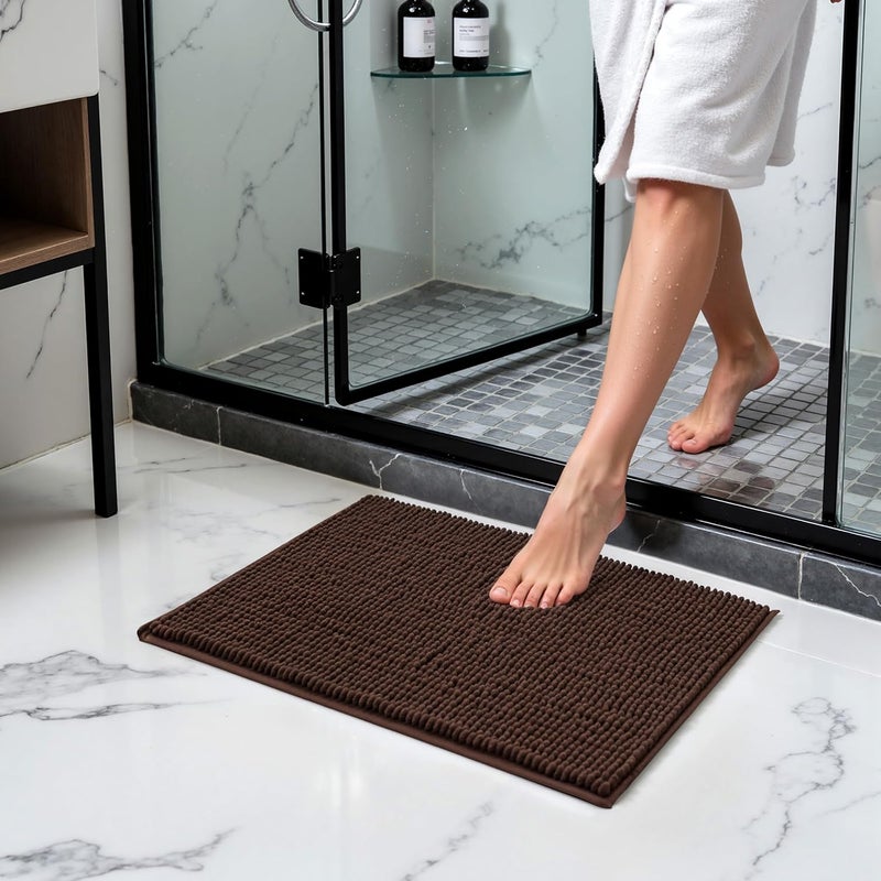 subrtex Bathroom Rugs Chenille Bath Rug Soft Short Plush Bath Mat Soft Shower Mat Water Absorbent Shower Mat Quick Dry Machine Washable(Chocolate,16" x 24") - Image 2