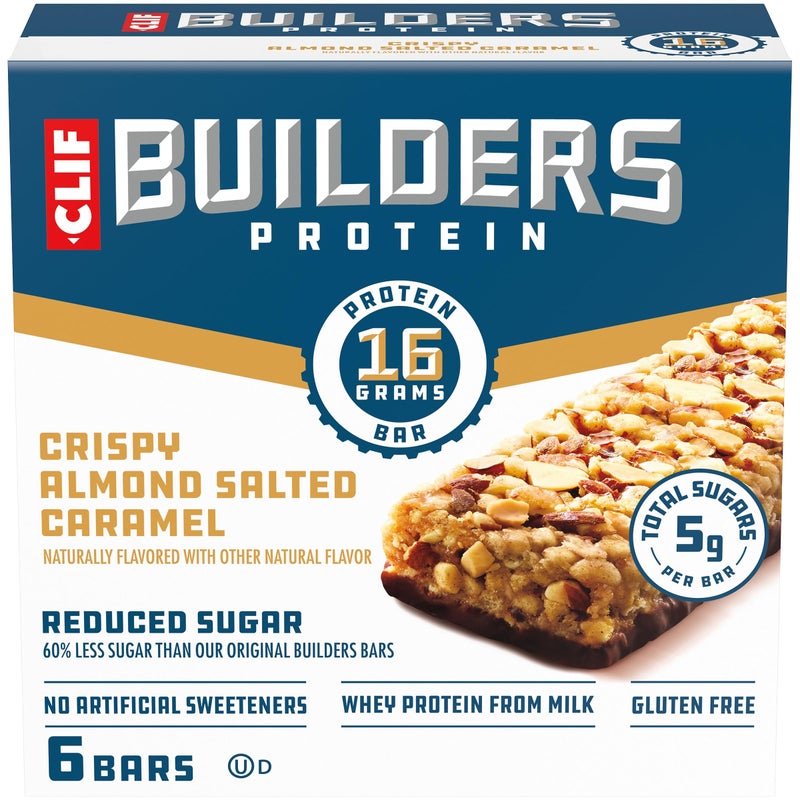 CLIF BUILDERS Protein Bars - Crispy Almond Salted Caramel - Reduced Sugar - Gluten Free - 16g Protein - No Artificial Sweeteners - 1.97 oz. (6 Pack) - Image 1