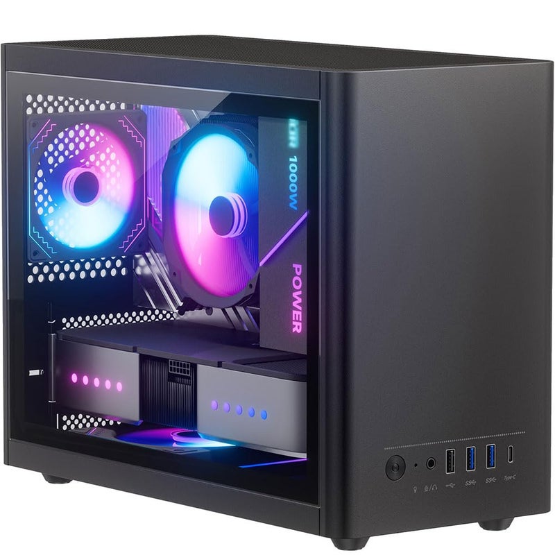 JOYJOM Micro ATX Case with Fans, 2PCS 90mm RGB Fans Pre-Installed,14.6L 0.8mm Thickness SPCC MATX PC Case Mini ITX PC Case with Type C USB3.0, Supports 135mm CPU Cooler, 310mm GPU and Standard ATX PSU Black - Image 1