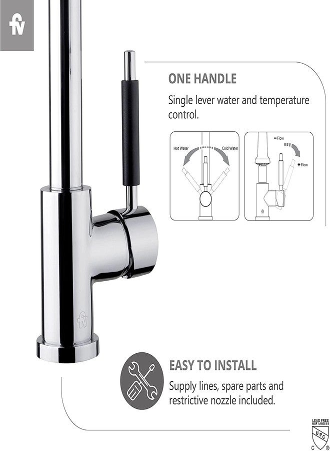 إف في صنبور مطبخ FV - صنبور حوض نحاسي بفتحة واحدة، بتصميم عصري، مقاوم للتآكل وموفر للمياه، مثالي للأحواض والمراحيض (تالامبايا، كروم) - Image 5