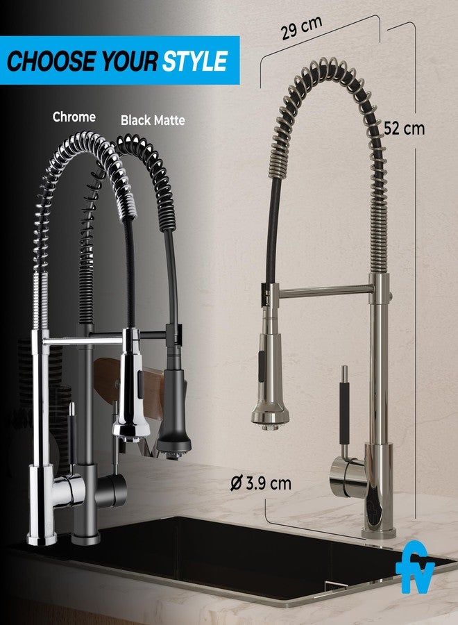 إف في صنبور مطبخ FV - صنبور حوض نحاسي بفتحة واحدة، بتصميم عصري، مقاوم للتآكل وموفر للمياه، مثالي للأحواض والمراحيض (تالامبايا، كروم) - Image 2