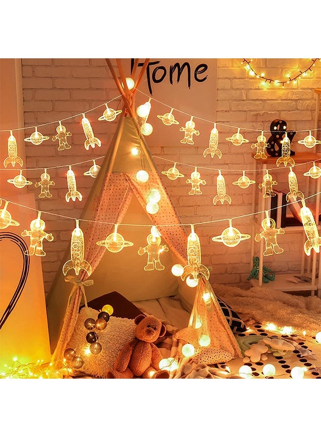أضواء سلسلة LED لغرفة الأطفال 20 قطعة على شكل رائد فضاء وسفينة فضائية وصاروخ، أضواء للحفلات والمناسبات، للحوائط والنوافذ وديكور غرف الأطفال أو الحضانة، للزفاف وحول الحديقة والفناء وعيد الميلاد (أبيض دافئ) - Image 4
