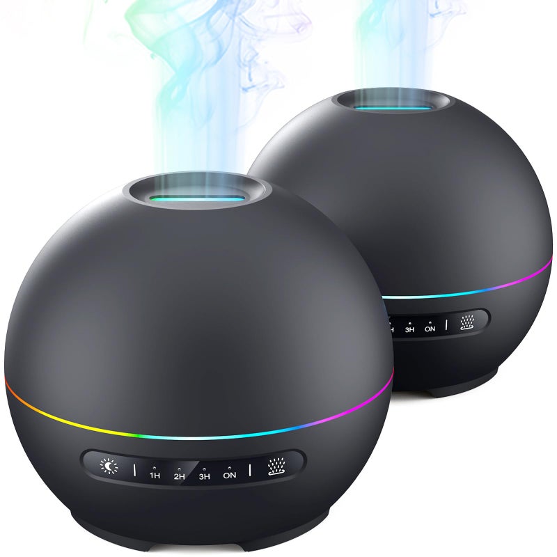 THIMONES 2 Pack Essential Oil Diffuser for Home 200ml Ultrasonic Aromatherapy Diffuser with 4 Timers 7 Colors Night Lights 20dB Quiet Working for 10 Hours BlackBlack - Image 2