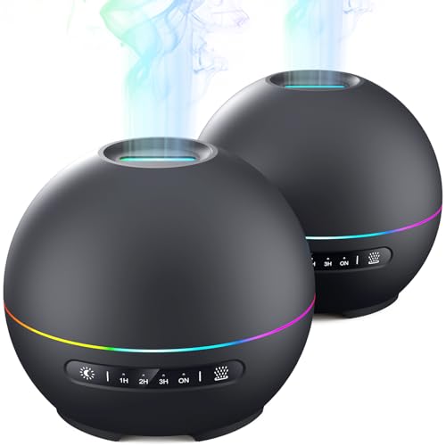 THIMONES 2 Pack Essential Oil Diffuser for Home 200ml Ultrasonic Aromatherapy Diffuser with 4 Timers 7 Colors Night Lights 20dB Quiet Working for 10 Hours BlackBlack - Image 1